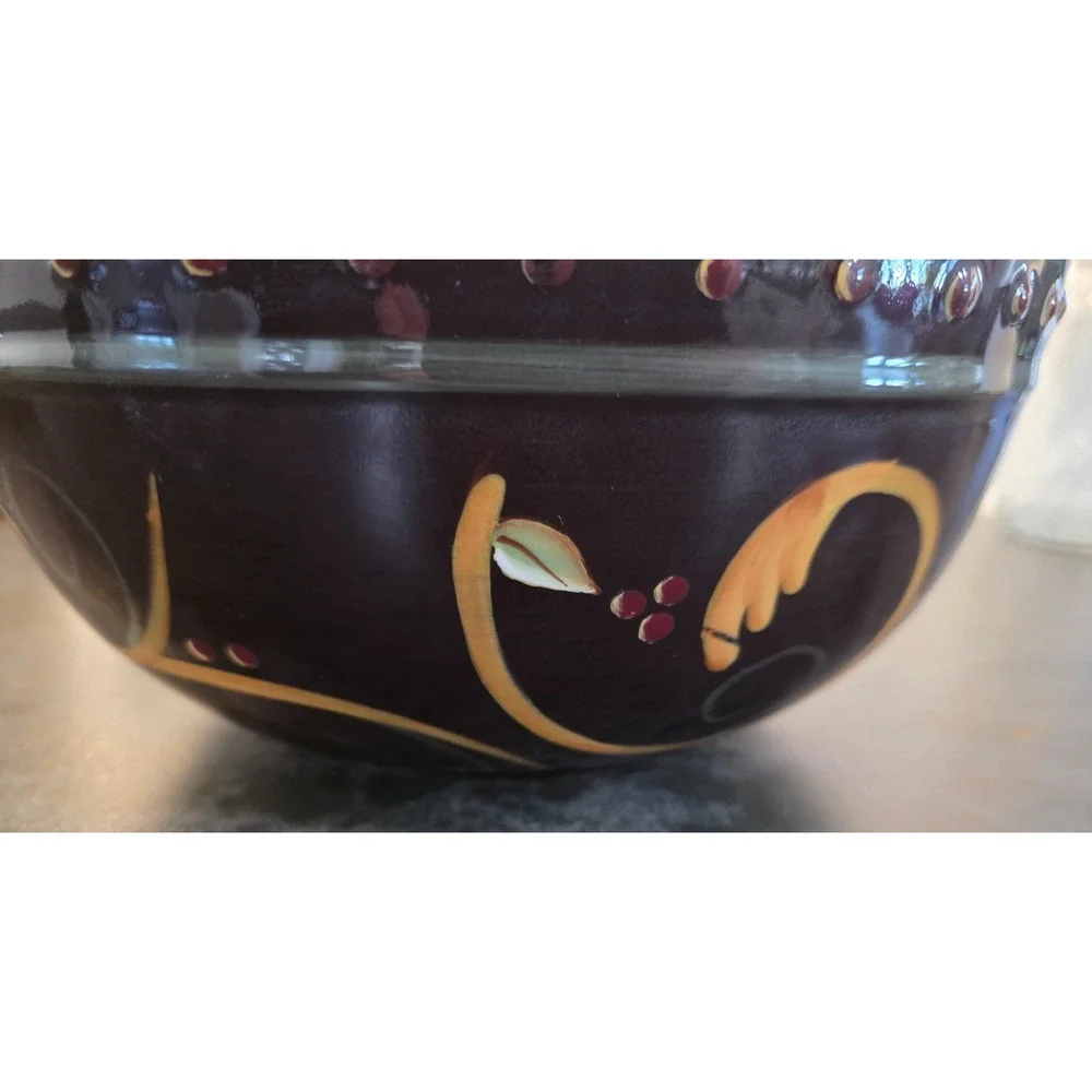Demdaco Chocolate Berries Large Salad Serving Bowl Green Band 10 1/8
